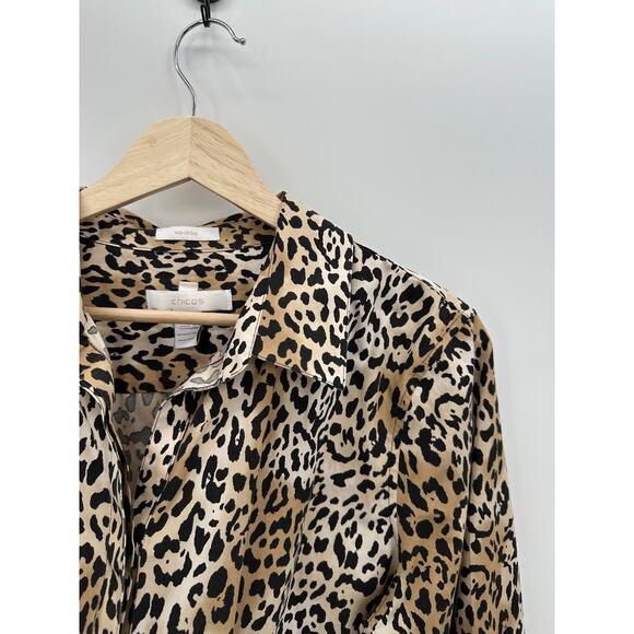 Chico Button Down Tunic Shirt Women 2 Large Leopard Print Long Top No-Iron - Picture 7 of 8